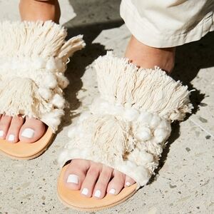 Free People Venus Mars at Night Fringe Cream Sandal Slide